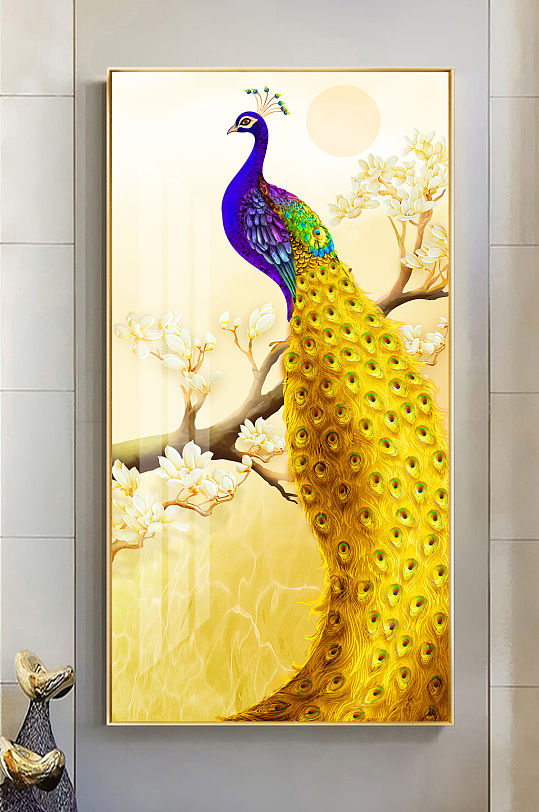 现代轻奢金色孔雀玄关装饰画