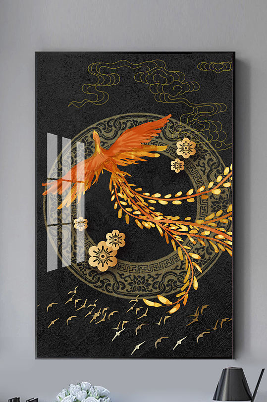 新中式凤凰金色立体装饰画