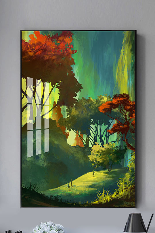 现代手绘山林风景唯美装饰画