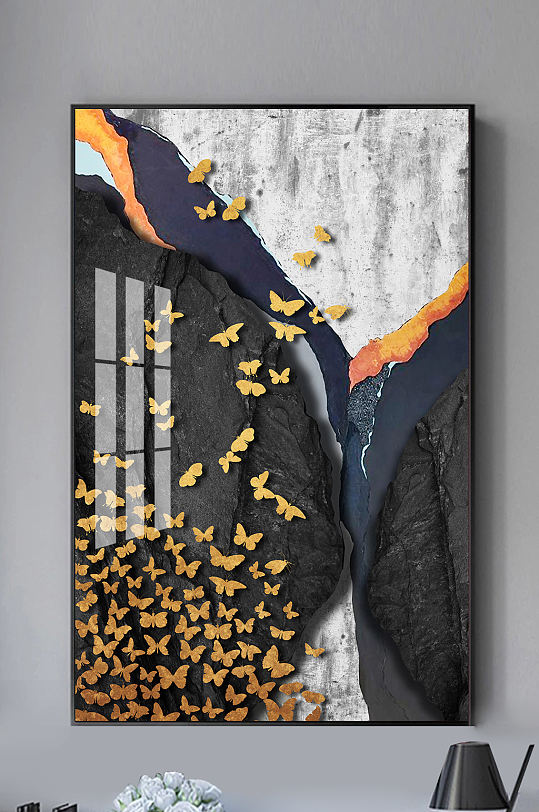 新中式立体大理石金色蝴蝶装饰画