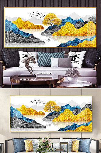 新中式珐琅彩山水装饰画