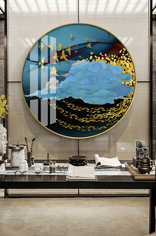 新中式祥云圆形装饰画