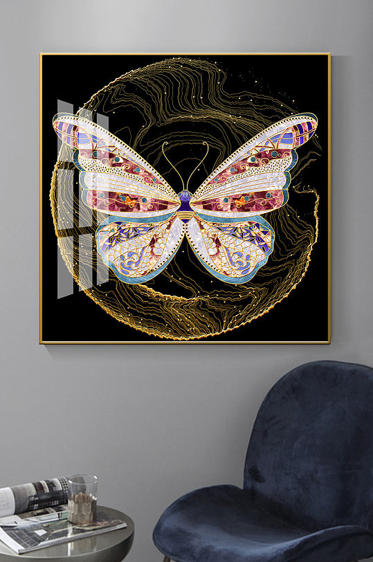 现代轻奢蝴蝶珐琅彩装饰画
