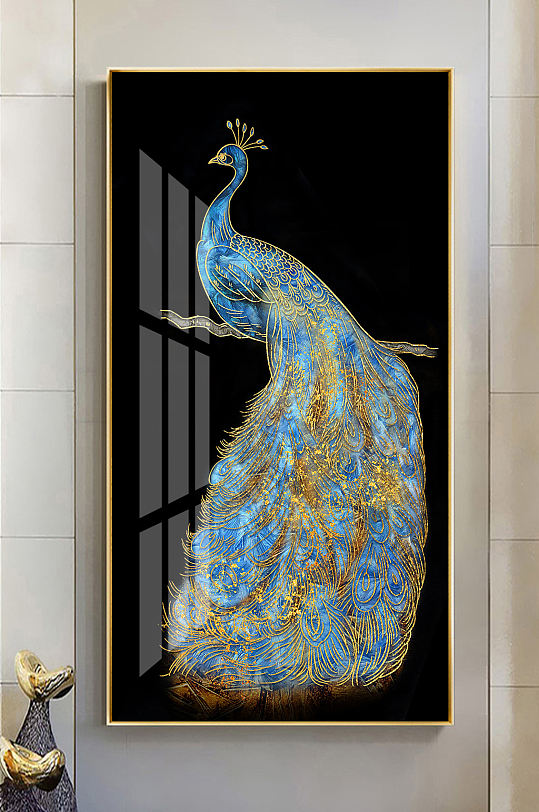 现代轻奢珐琅彩孔雀玄关画