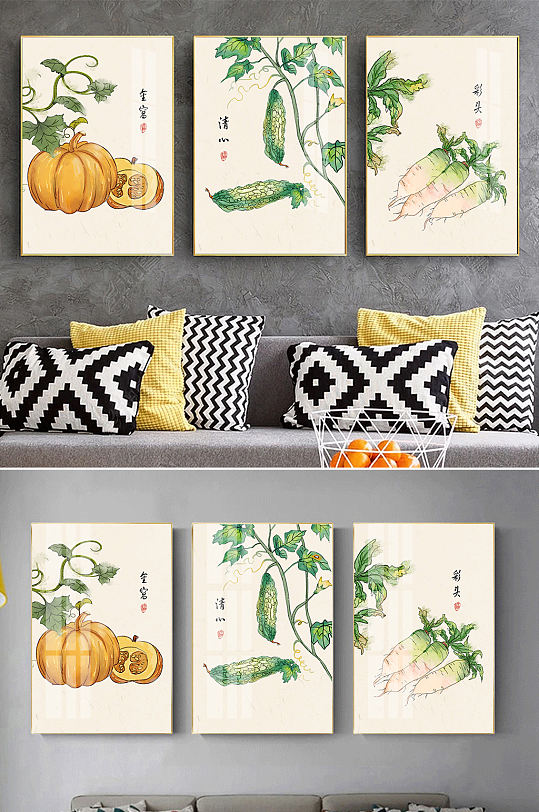 手绘民俗寓意新中式装饰画-众图网