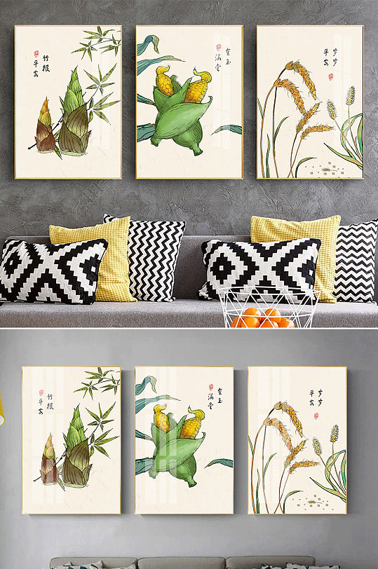 手绘新中式民俗寓意装饰画-众图网