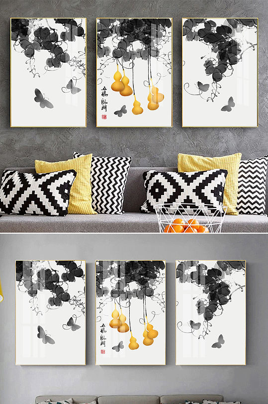 新中式水墨手绘葫芦装饰画-众图网