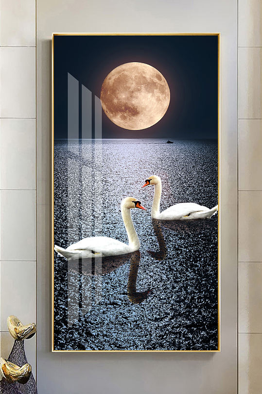 现代轻奢天鹅湖玄关装饰画
