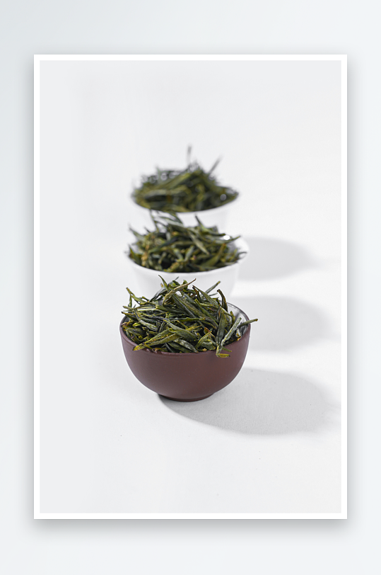三碗绿茶茶叶静物展示-众图网