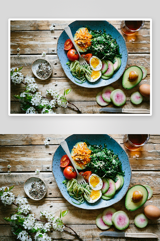 健康沙拉与新鲜食材摆拍-众图网