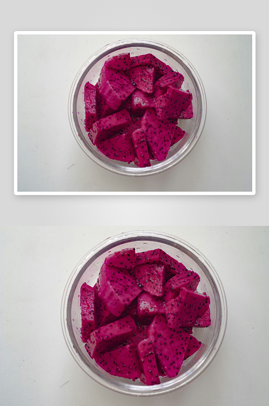 切块火龙果置于透明碗中-众图网