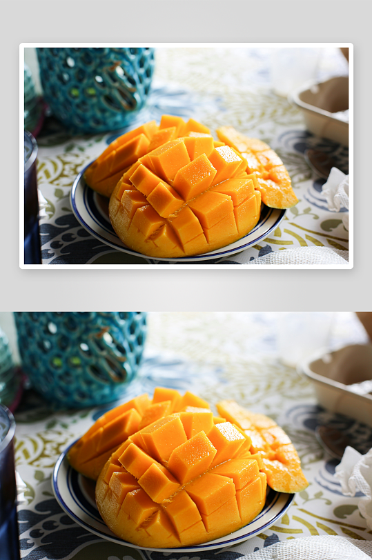 切块芒果摆盘特写-众图网