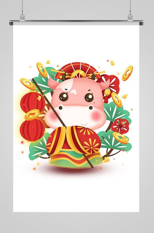 手绘卡通牛年新年吉祥物