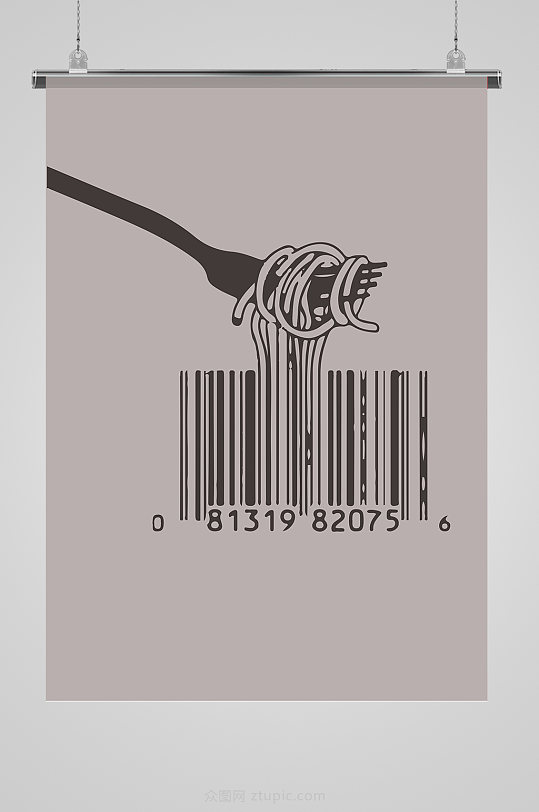 抽象创意条形码极简海报-众图网