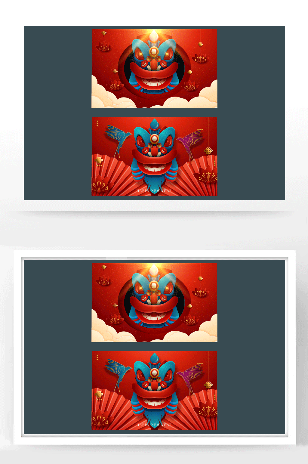 红色舞狮新年插画素材