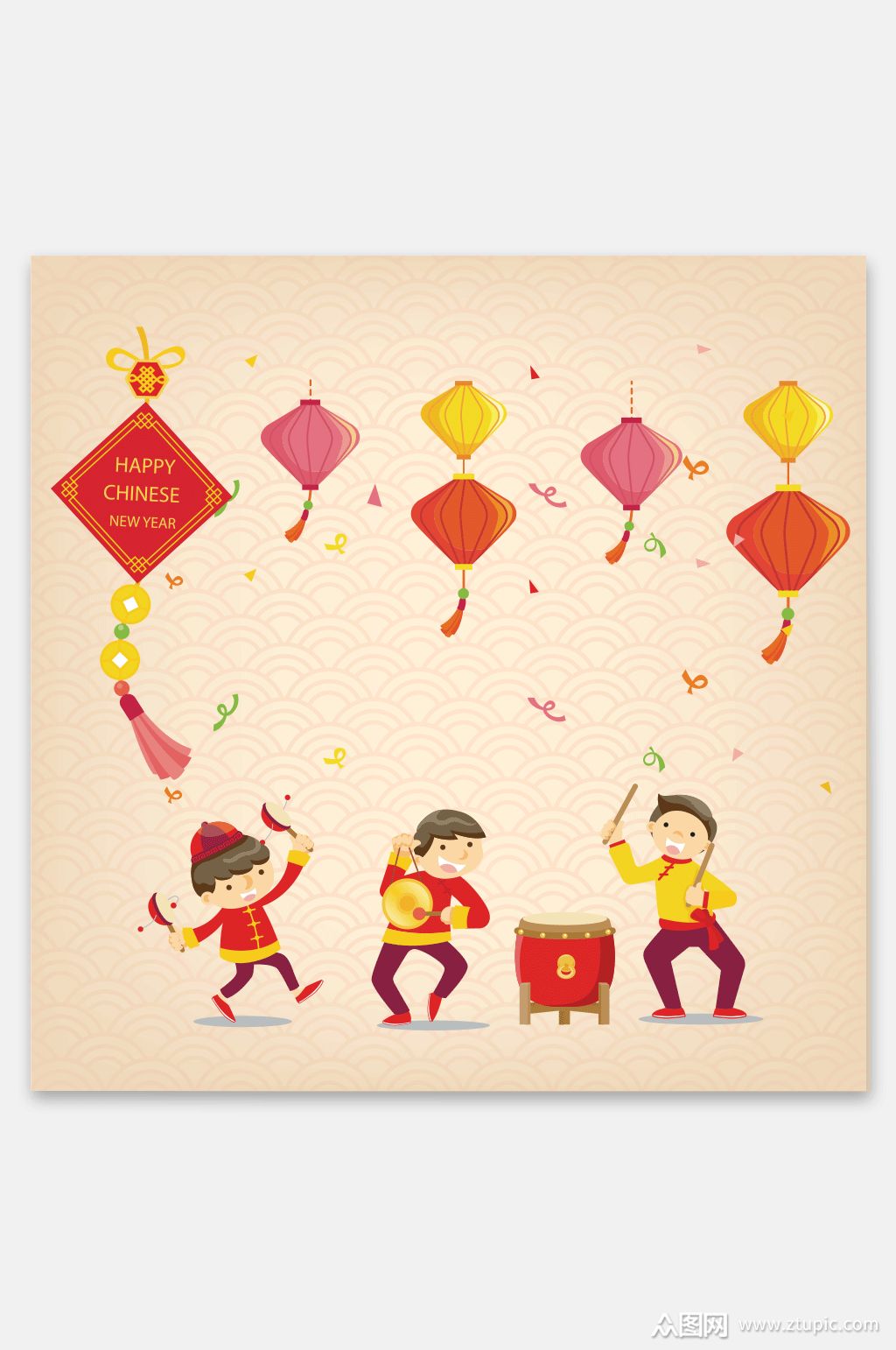 新年打鼓新年插画素材