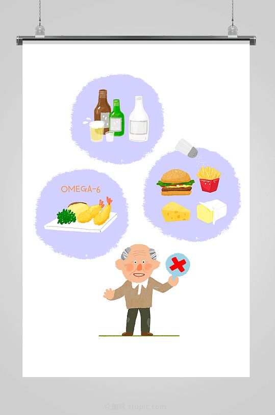 老人禁止吃高热量食物插画