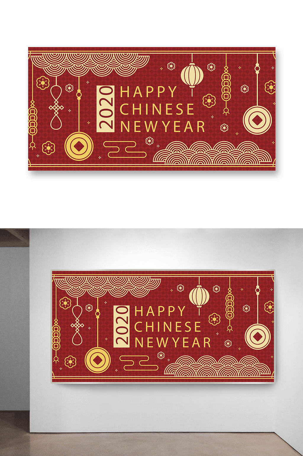 线性简约新年快乐海报素材