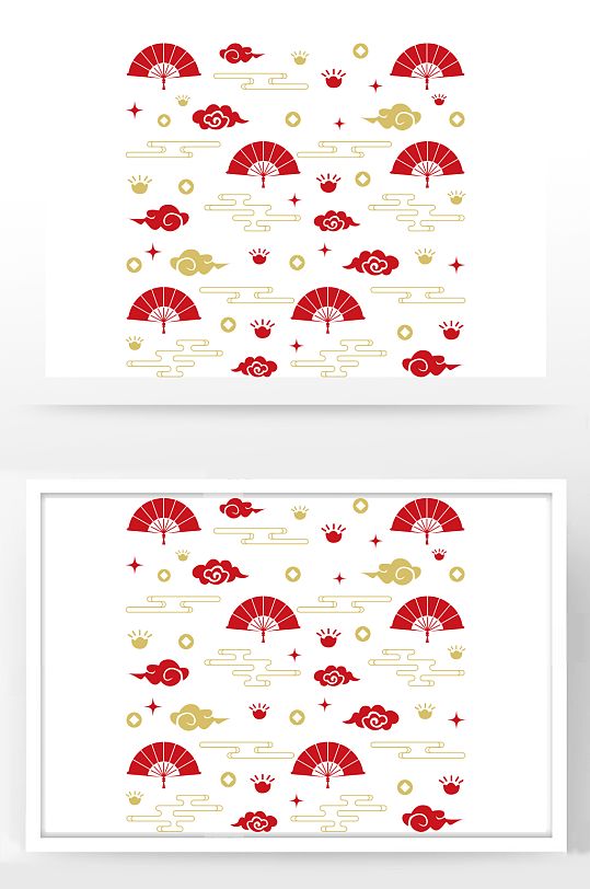 中式元素扇子祥云插画祥云矢量图-众图网