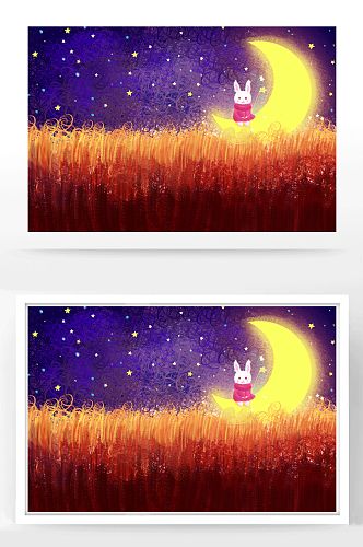玉兔与月亮唯美插画