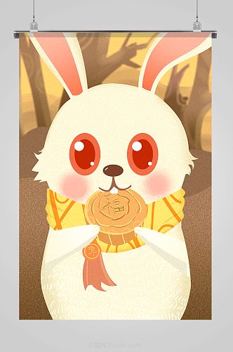 可爱兔子吃月饼中秋节插画