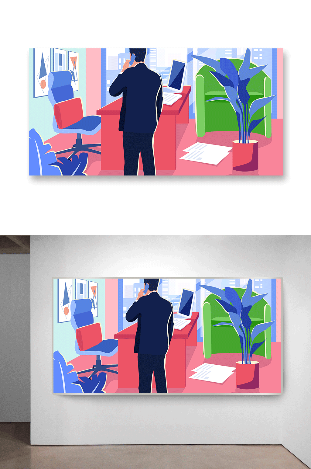 男性打电话工作扁平插画素材
