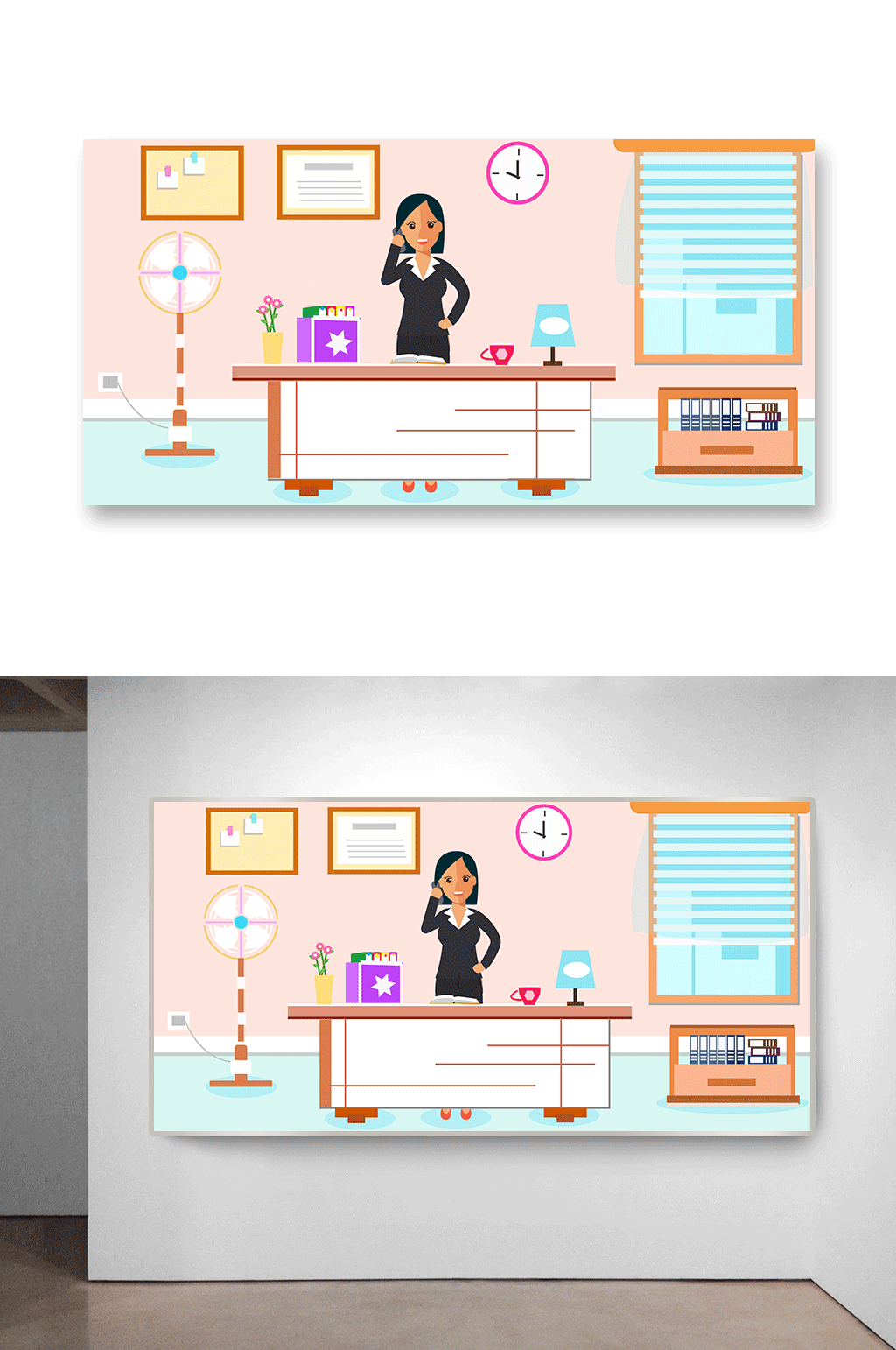 女性打电话工作扁平插画素材