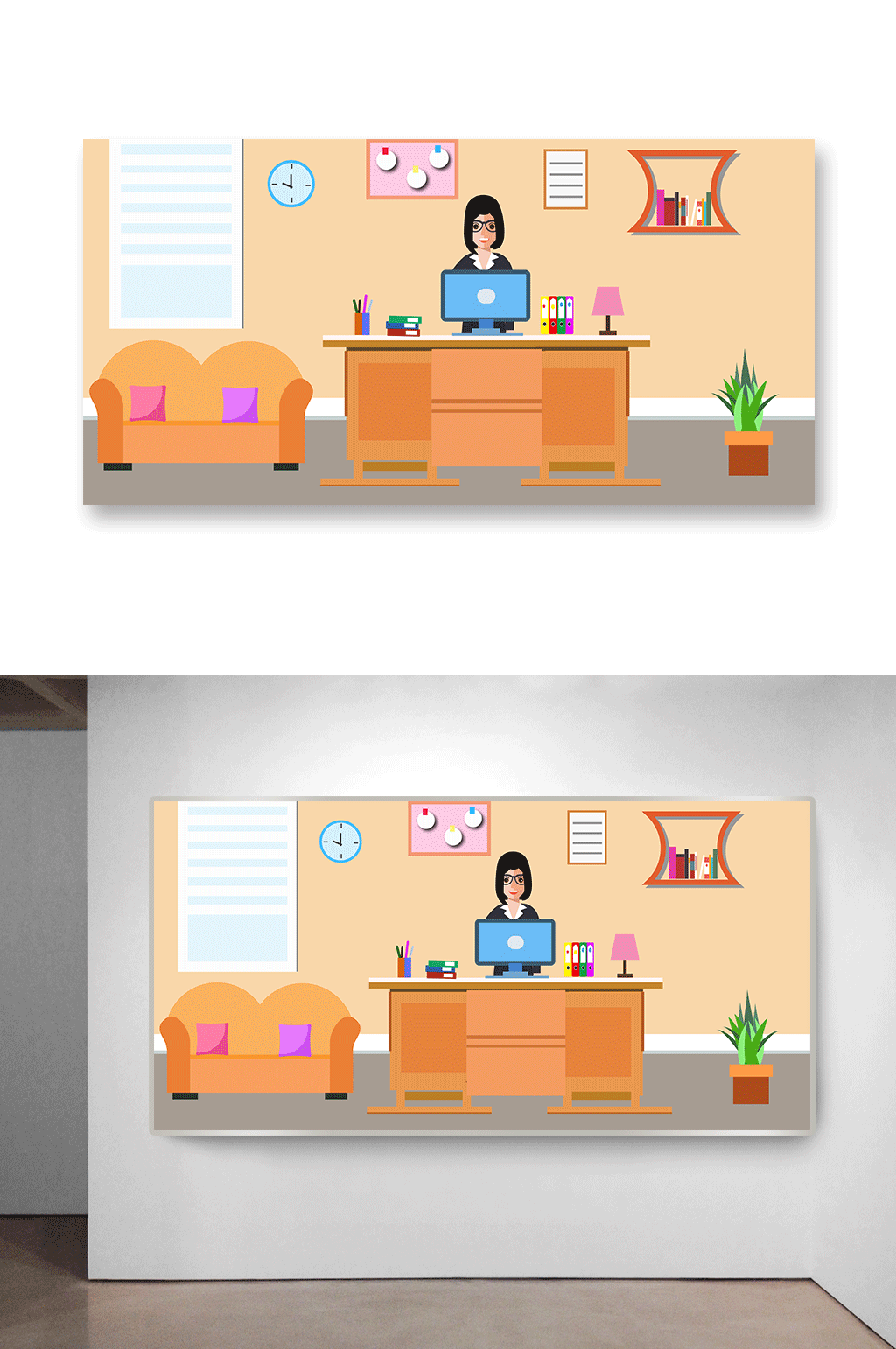 办公加班场景扁平插画素材