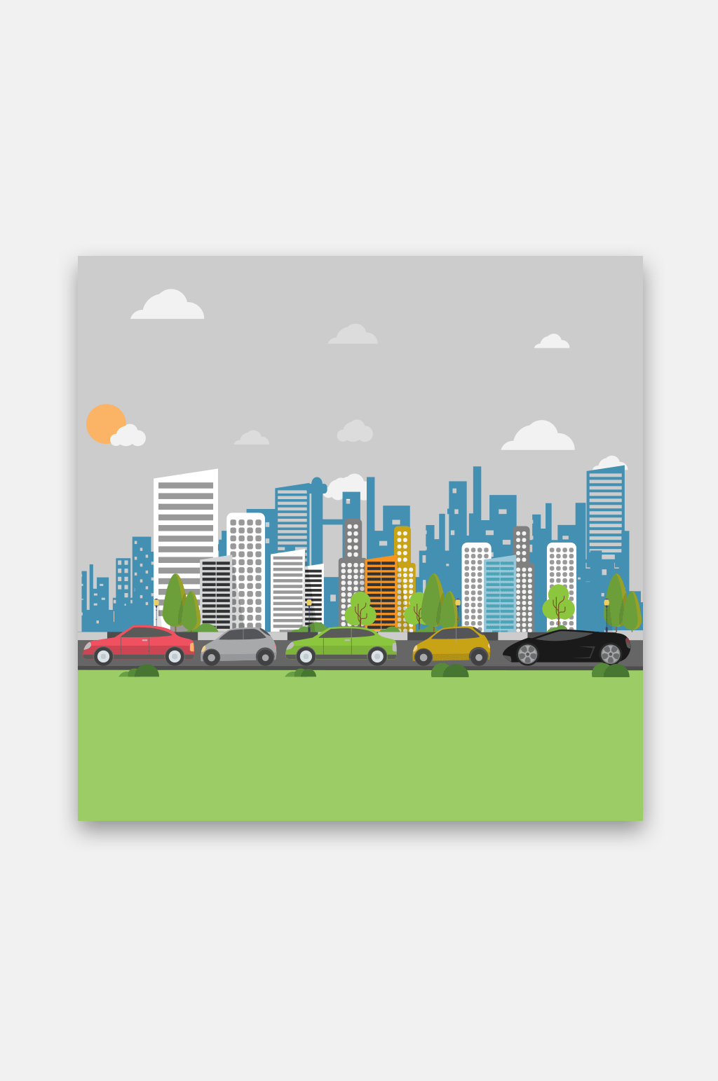 城市道路车辆行驶插画素材