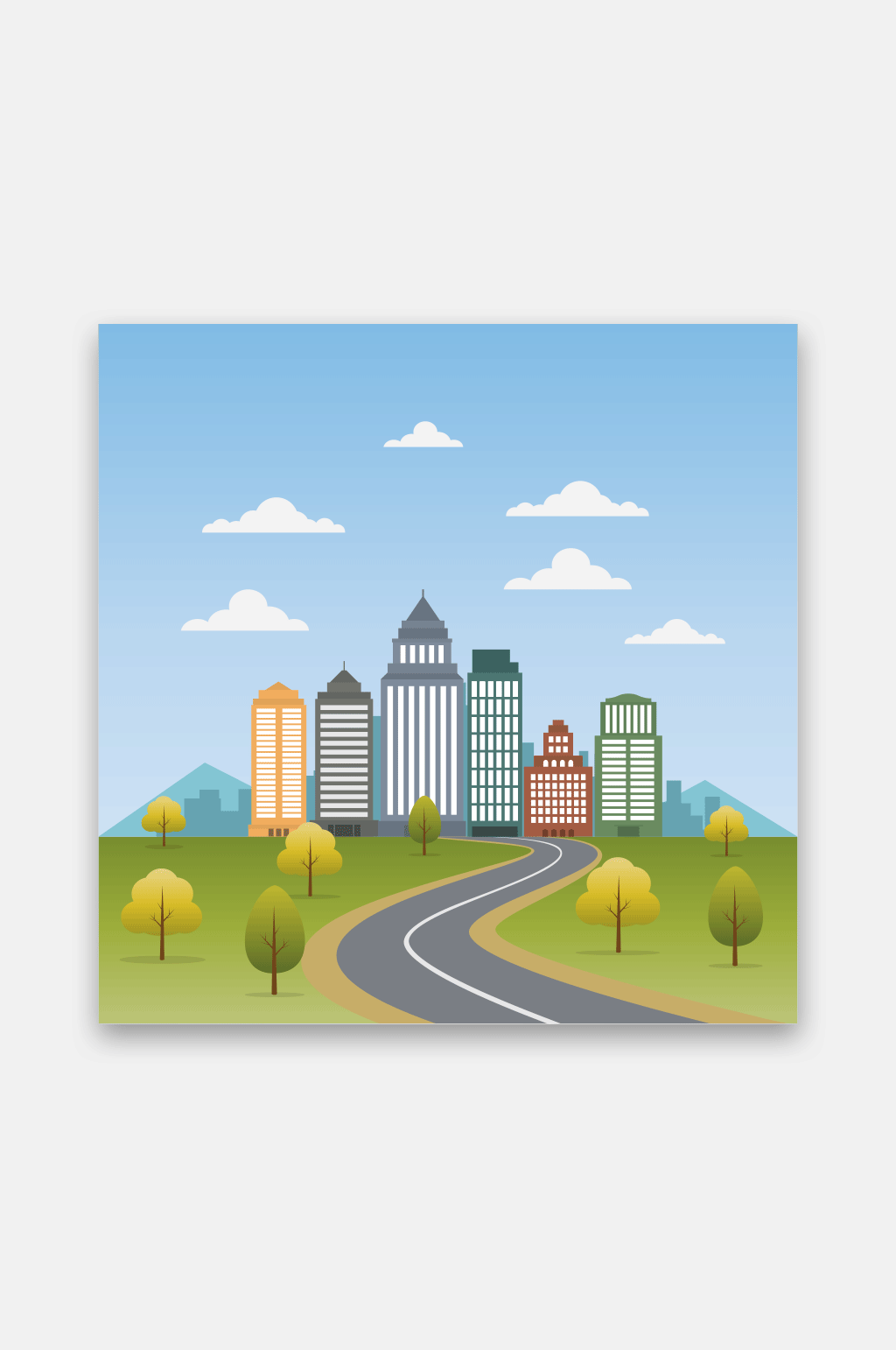 城市道路风景扁平插画素材