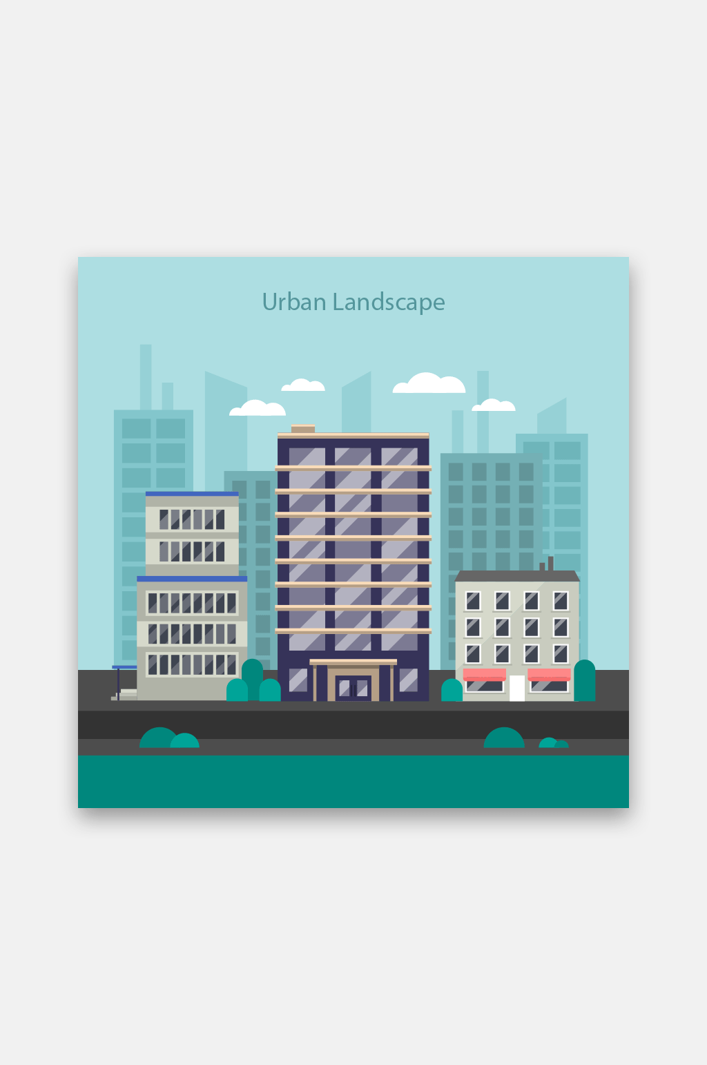 扁平矢量城市建筑风景插画素材