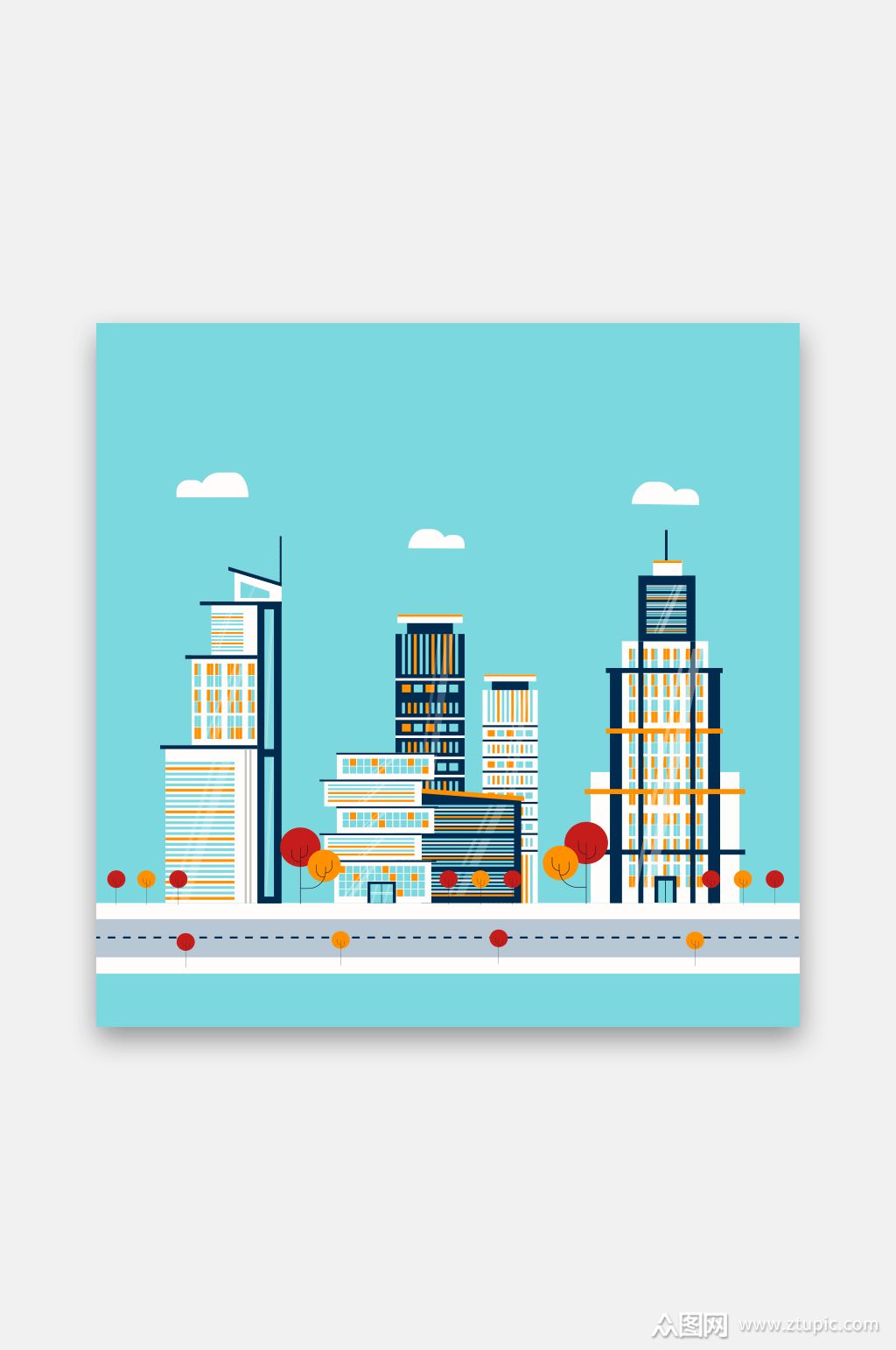 城市大厦高楼扁平插画