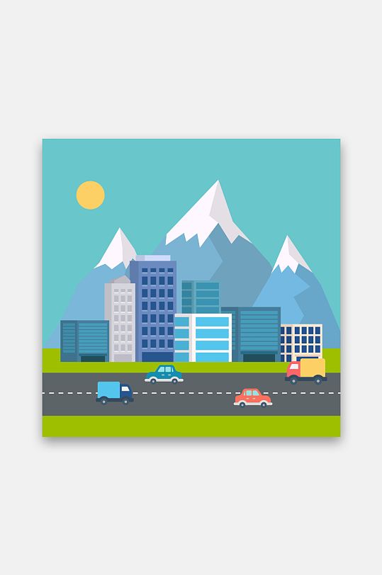 绚丽扁平城市大厦建筑风景-插画素材下载-众图网