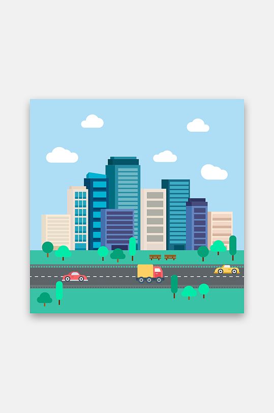 城市扁平风建筑道路插画-众图网