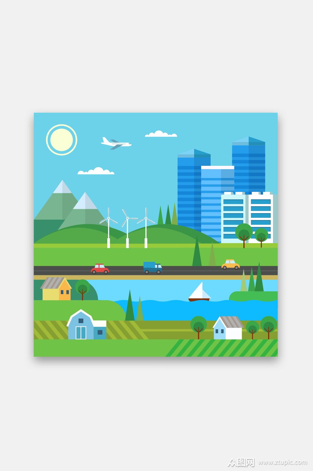 城市绿化矢量插画