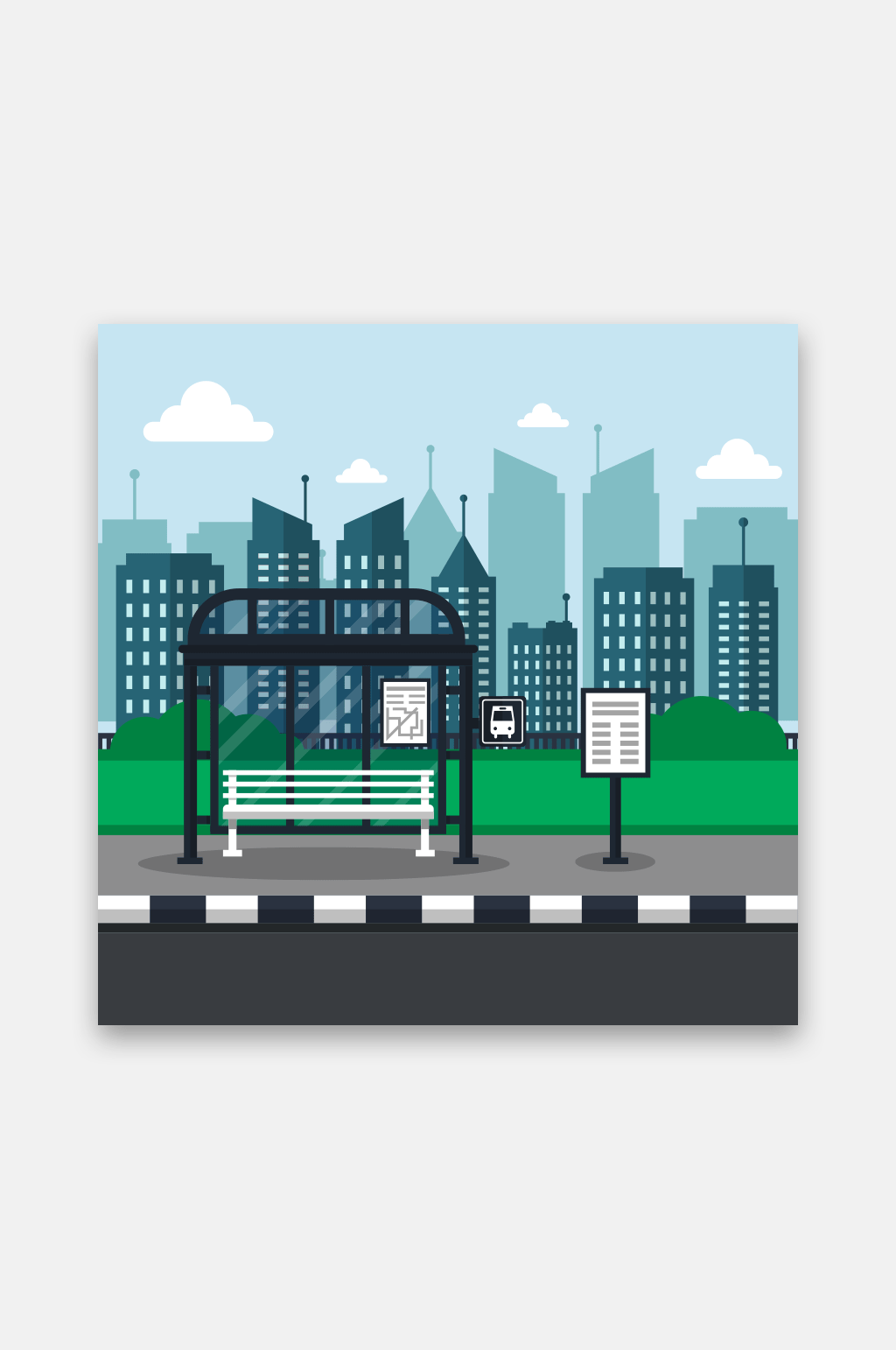 公交车站台绘画图片图片