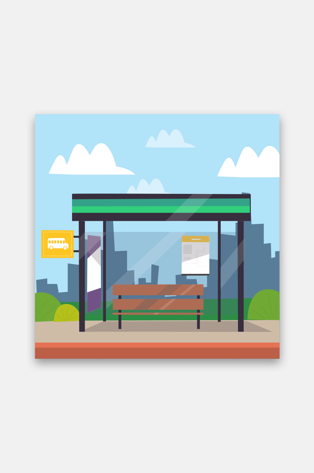 卡通公交车站牌图片