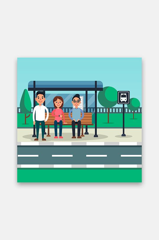 等车的人城市矢量插画-众图网