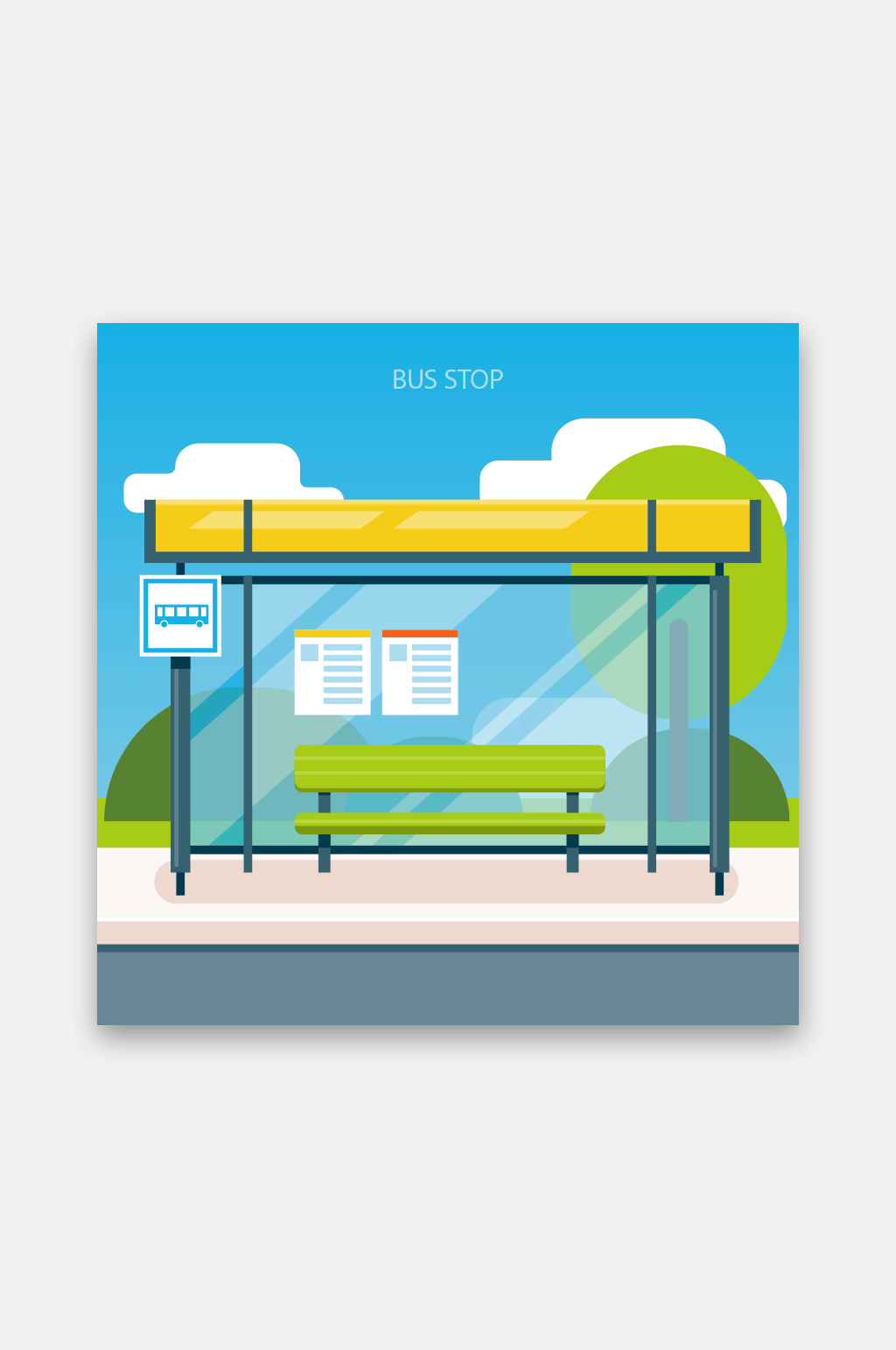 公交车站台绘画图片图片