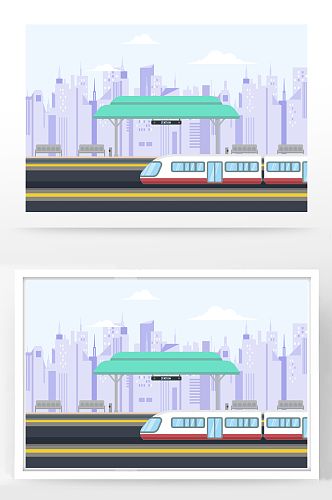 动车行驶站台矢量插画