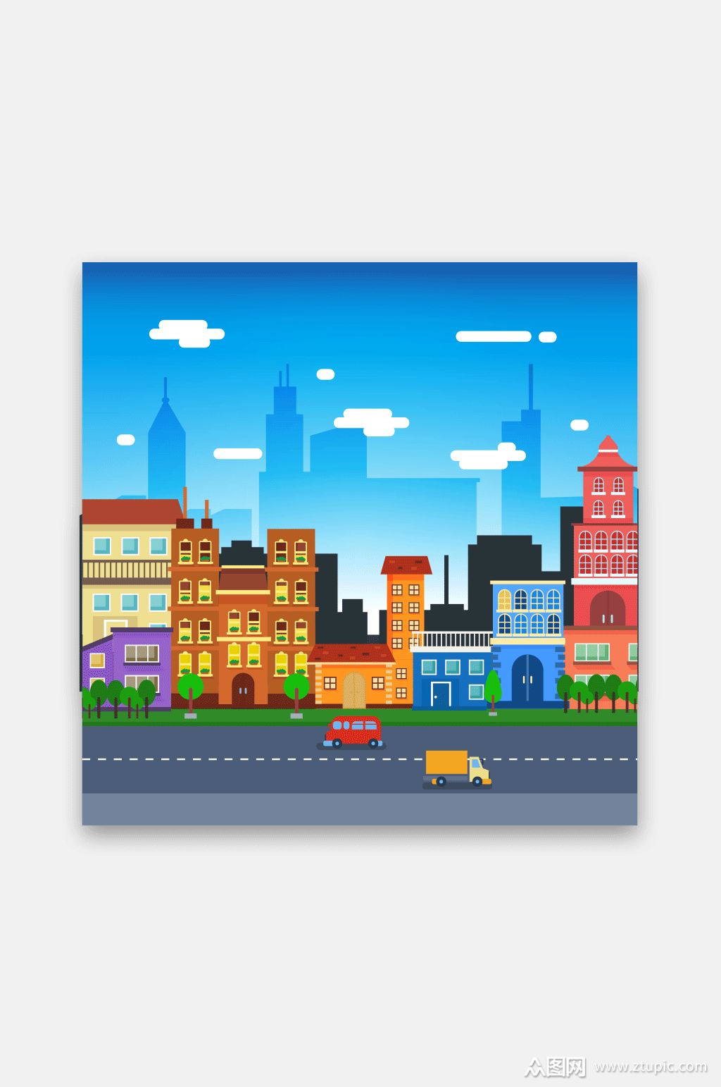 城市场景建筑矢量插画素材