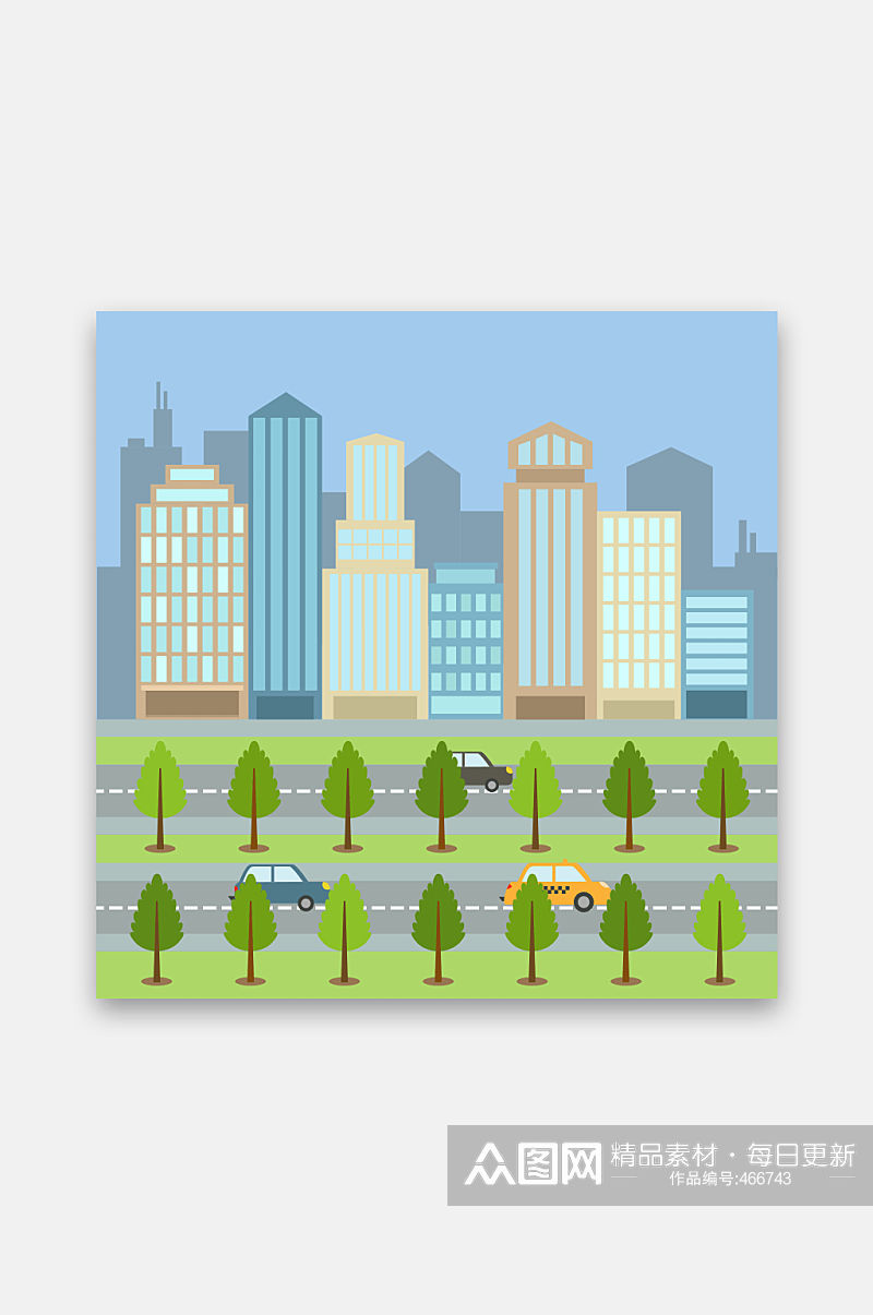 马路上车辆行驶城市插画素材