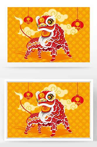 中国传统节日新年舞狮海报插画