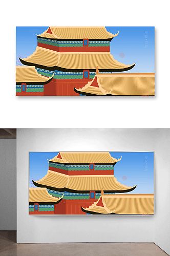 古代红墙中国风建筑插画