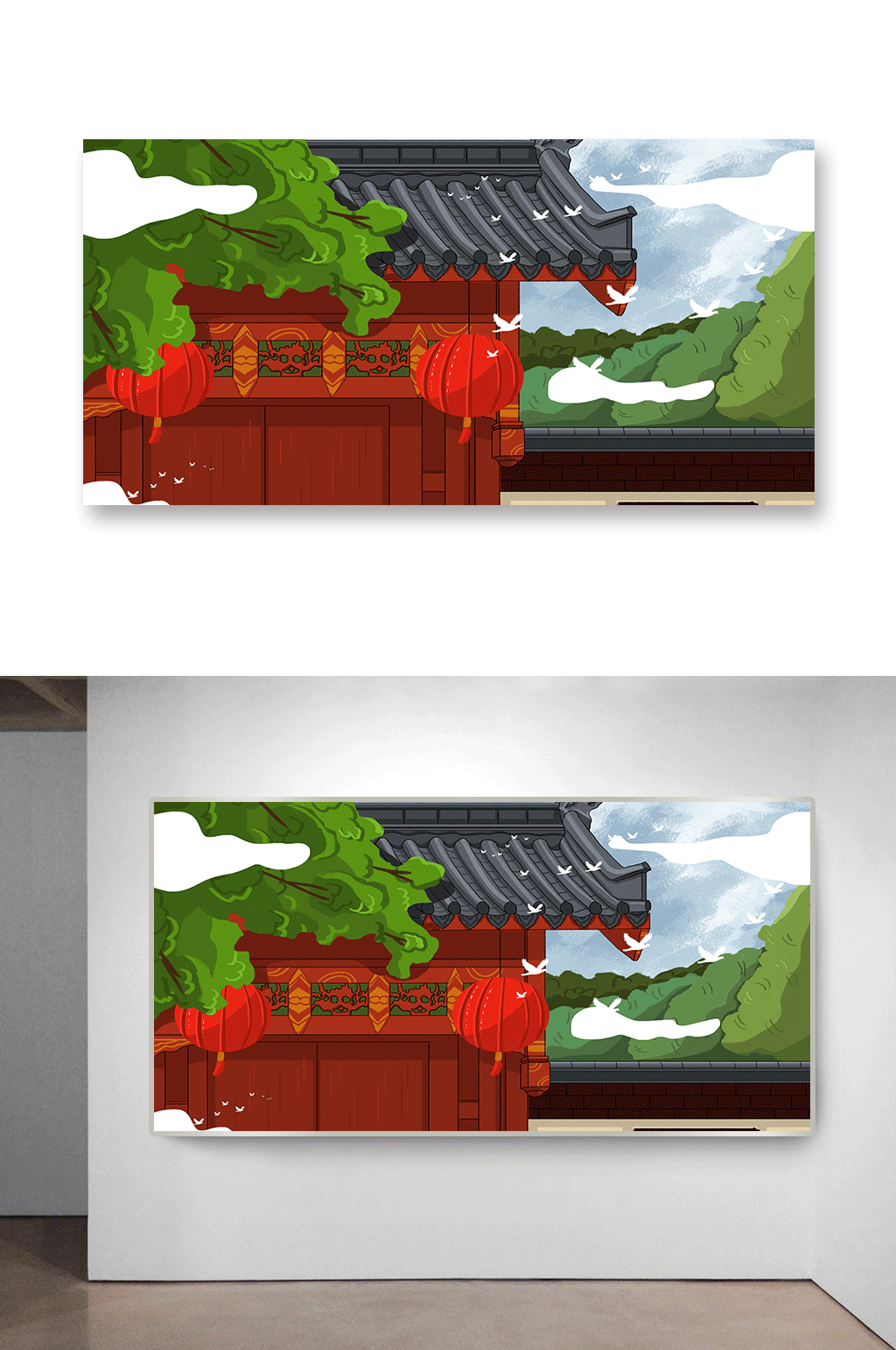 古典古风古韵古建筑插画素材