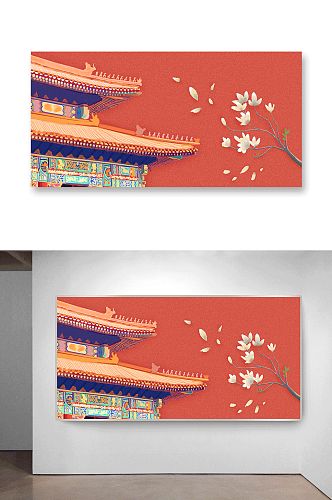 中国风古典古风古代建筑插画