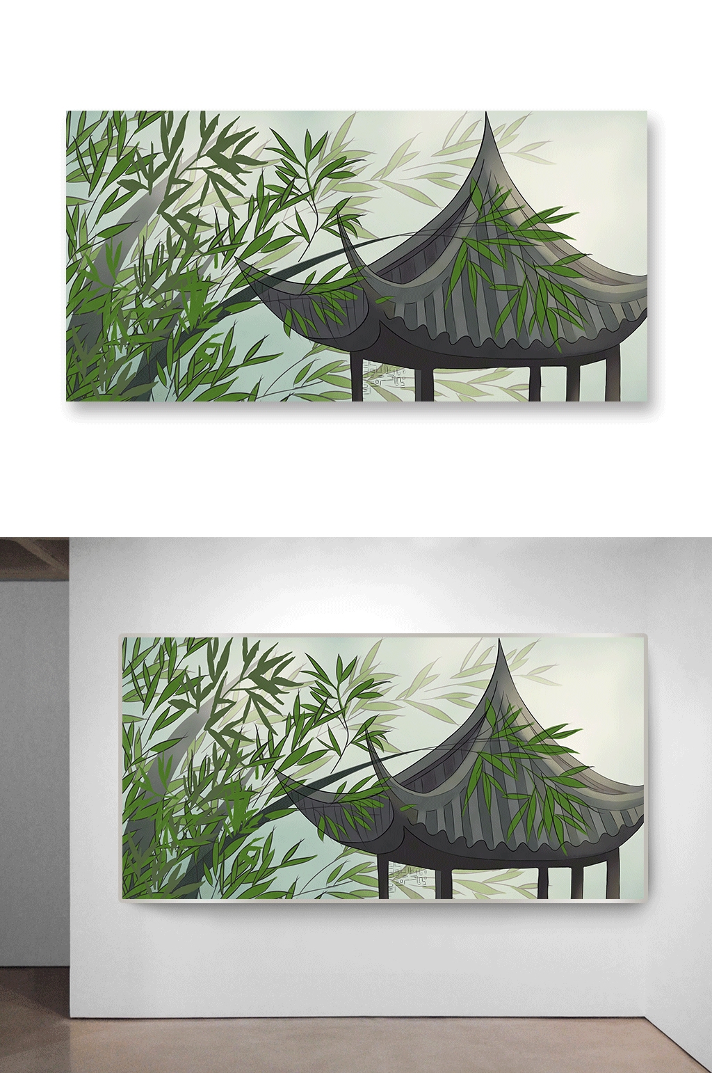 古代凉亭竹子建筑插画素材