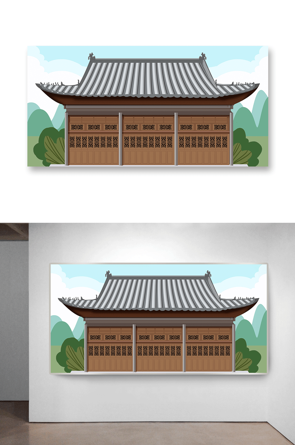 古风建筑中国风历史建筑插画素材