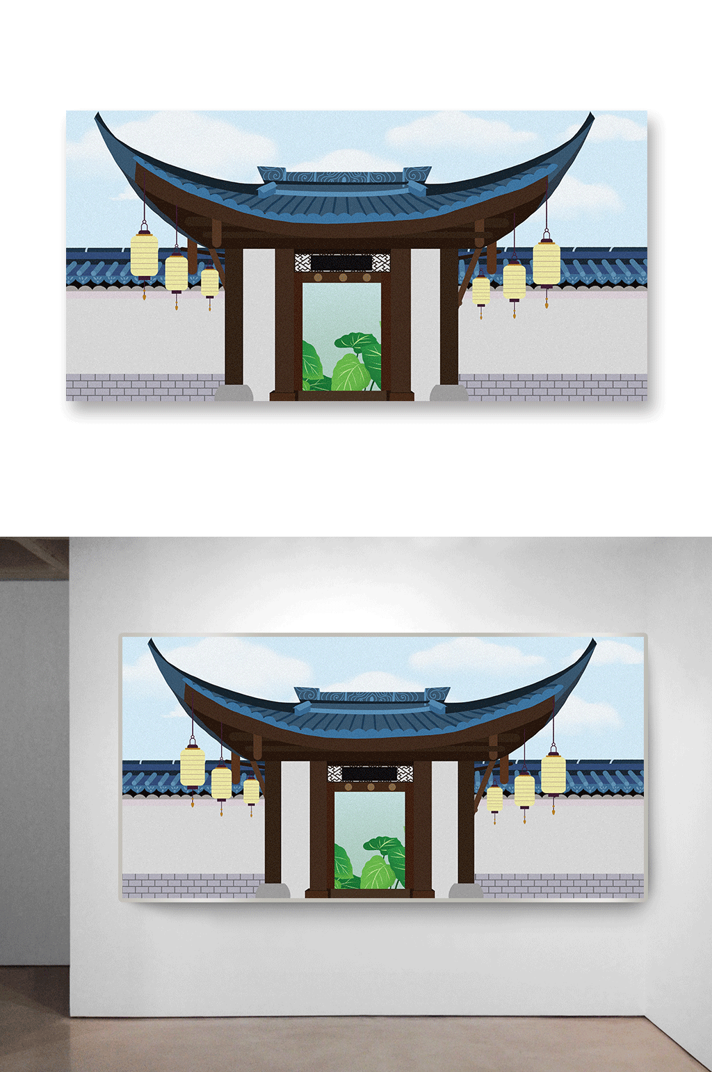 中式中国风建筑插画素材