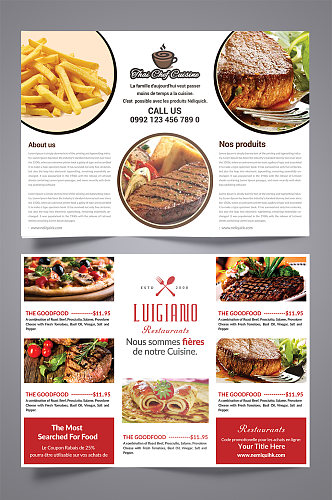 餐厅美食菜单宣传单三折页